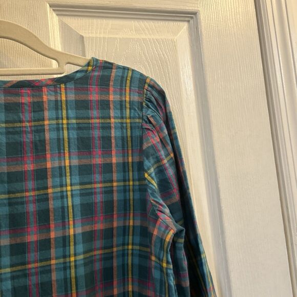 Cat & Jack Girls XXL 18 Plaid Button Front Long Sleeve Dress Blue Green NWT - Picture 12 of 16